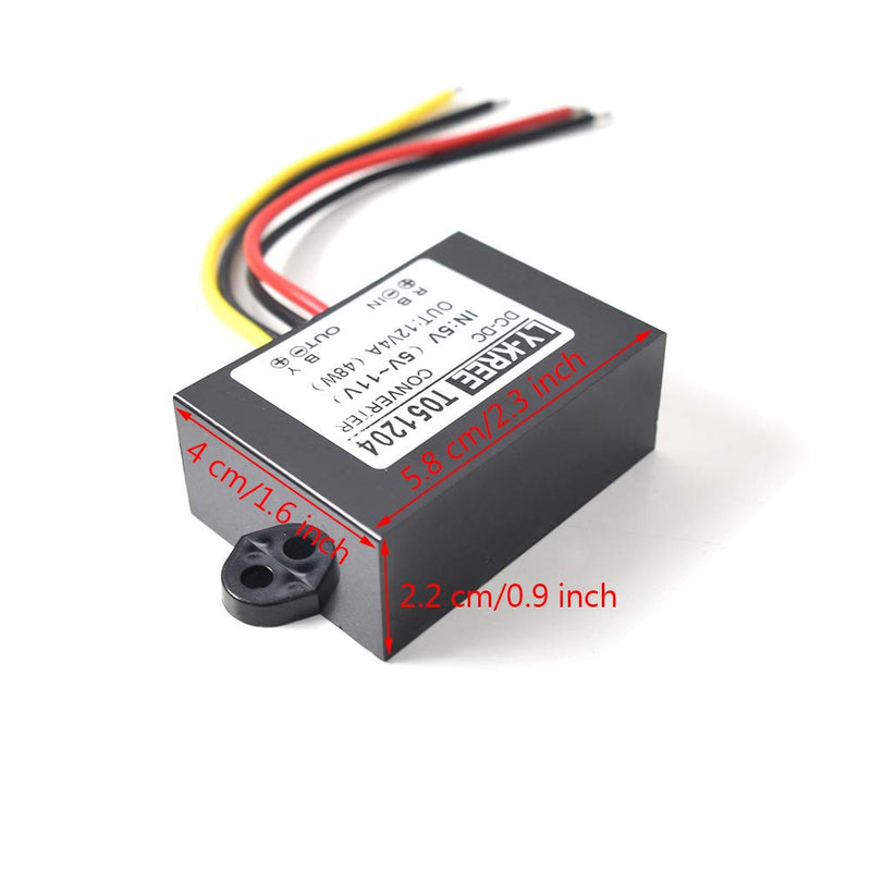 DC 5V to 12V Step Up Converter Power Adapter Regulator 4A 48W for Car Vehicle Boat Motor Stereo Radio Solar System (Accept DC 5-11V Inputs)