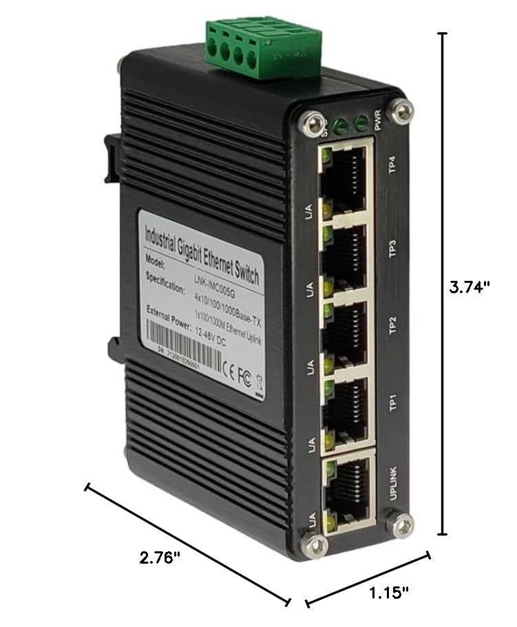 Mini 5-Port Gigabit Industrial Switch, DIN/Wall Mount, -40~167°F, 10Gbps Cent-S-005