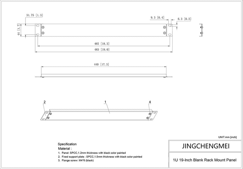 Jingchengmei 2 Pack 1U Metal Disassembled Blank Panel 1U Rack Mount Spacer for 19in Server Rack Enclosure or Network Cabinet, Black (ABPA2PC)