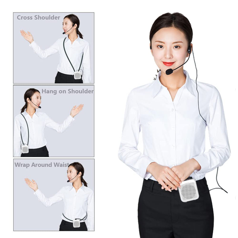NORWII Portable Voice Amplifier Mini Rechargeable with Wired Microphone Headset & Waistband, 4000mAh Personal Voice Amplifier for Teachers, Presentation, Tour Guides, Meeting, Coaches (White) White
