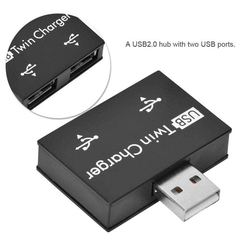 Mini Hub USB2.0 Male to 2-Port USB Twin Charger Splitter Adapter Converter Kit for Mobile Phone/ Laptop (Black) Black