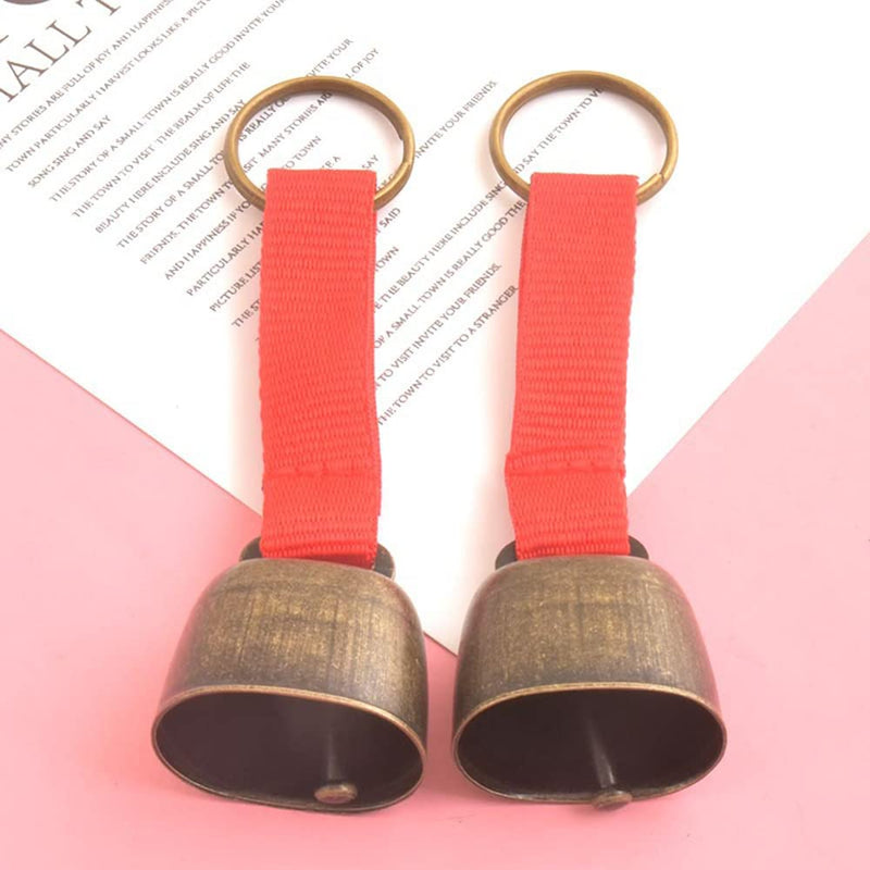 2 Pack Small Cow Bell for Dog Collar, Loud Bear Bells with Leather Button Strap, Cow Horse Sheep Grazing Copper Bells, Pet Brass Bells Tracker Noise Maker, Bronze Bell for Crafts Black