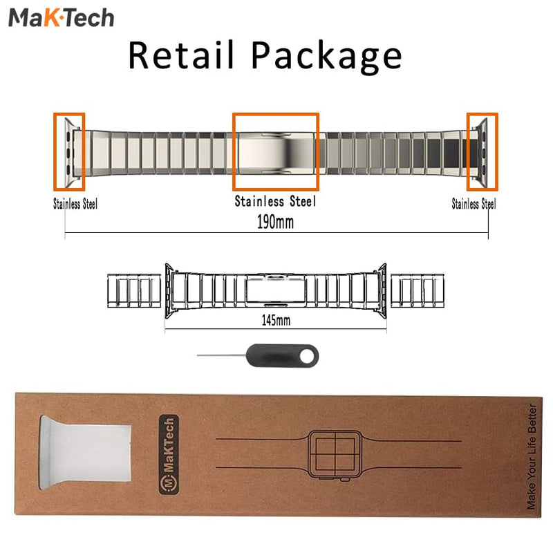 Titanium Band for Apple Watch 11/, Ultra, SE, DLC Beveled Edge Bracelet | MaKTech DLC Coating Scratch-Resistant, Deployment Clasp, for Apple Watch Series 11/10/9/8/7/6/5/4, Ultra 3/2/1, SE 3/2/1 46mm/45mm/44mm/49mm Titanium