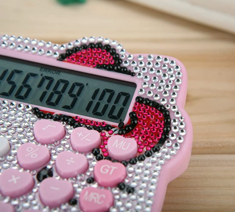 Hello Kitty Calculator, Xinyu Lighting Creative and Cute Solar Calculator, 12-Digit LCD Display, Suitable for Adults and Children, Solar and Battery Powered (White Jewel Model) White Jewel Model