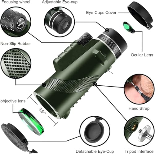 Monocular-Telescope 80x100 High Powered for Adults Monocular for Smartphone Adapter Telescope Hunting Wildlife Bird Watching Travel Camping Hiking-Green