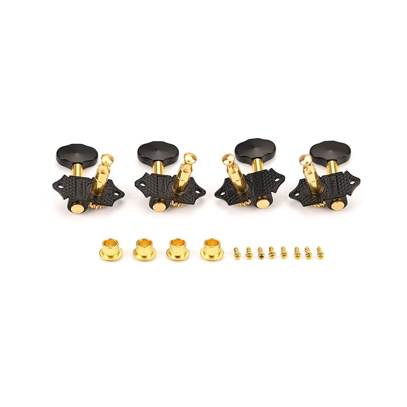 A Set 2R2L Black Vintage Open Gear Ukulele 4 String Guitar Tuning Pegs Keys Tuners Machine Head