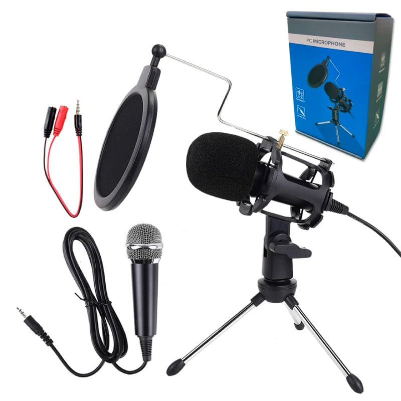 Japard Gaming USB Microphone for PC High Sensitivity, Mini Condenser 3.5 mm Plug for iPhone iPad Android, Broadcast Music Recording Set for Computer Meeting Podcast