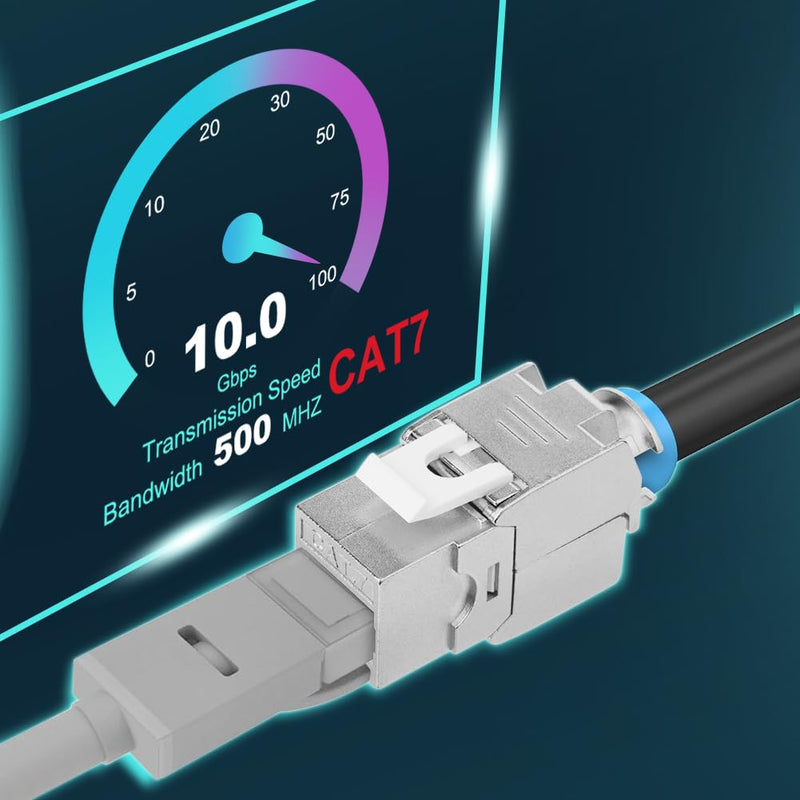 OFFCUP 8 x Keystone Module CAT 7 Jack up to 500 MHz 10 Gbit/s Network Patch Panel, Mounting CAT Raw Cable Socket Tool-Free Thanks to Snap-In Compatible with Most Panels No Rust and Durable 8PCS