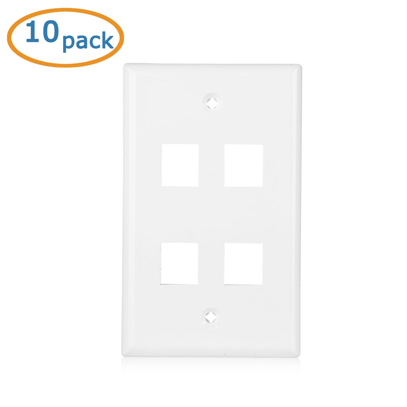 Cable Matters 10-Pack Low Profile 4-Port Keystone Jack Wall Plate, RJ45 Wall Plate for Keystone Jacks in White