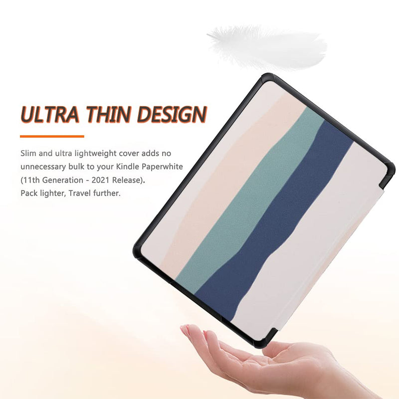 SCSVPN Case for 6.8'' Kindle Paperwhite 11th Generation 2021 Release and Kindle Paperwhite Signature Edition - Slim Premium Durable PU Leather Cover with Hand Strap, Auto Sleep/Wake - Colorful Blue