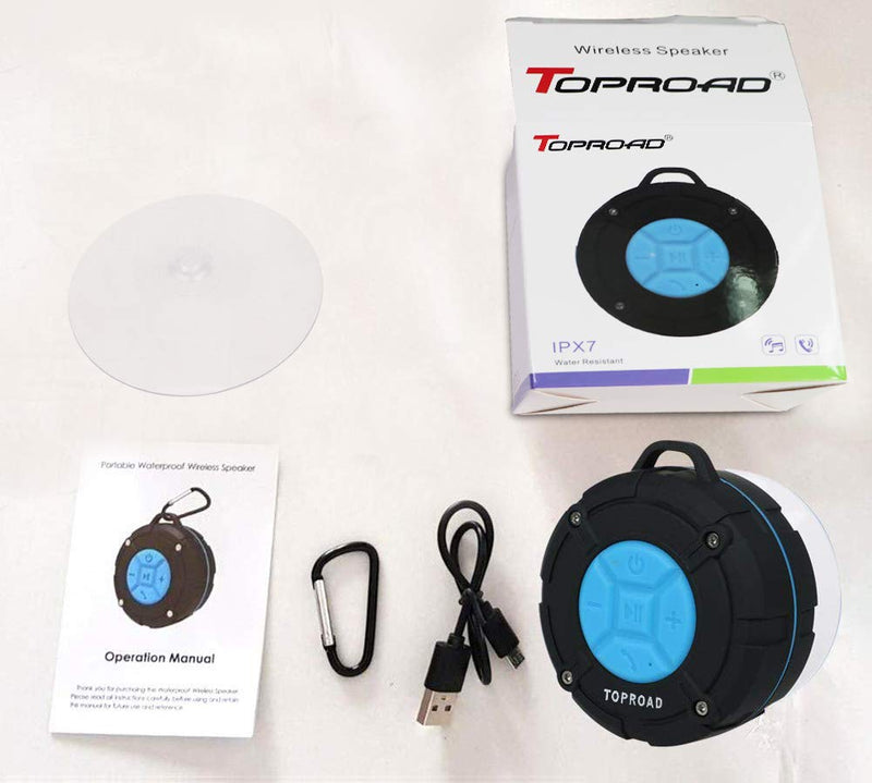 Portable Shower Speaker, IPX7 Waterproof Wireless Outdoor Speaker with HD Sound, 2 Suction Cups, Built-in Mic, Hands-Free Speakerphone for Bathroom, Pool, Beach, Hiking, Bicycle Blue