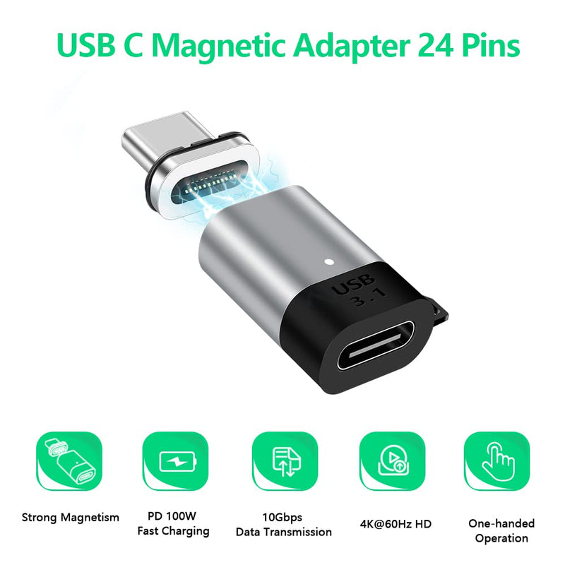 USB C Magnetic Adapter Straight 100W + USB C to USB Adapter Magnetic C Connector Support Data Transfer Compatible with MacBook Pro/Air/ Type C Devices