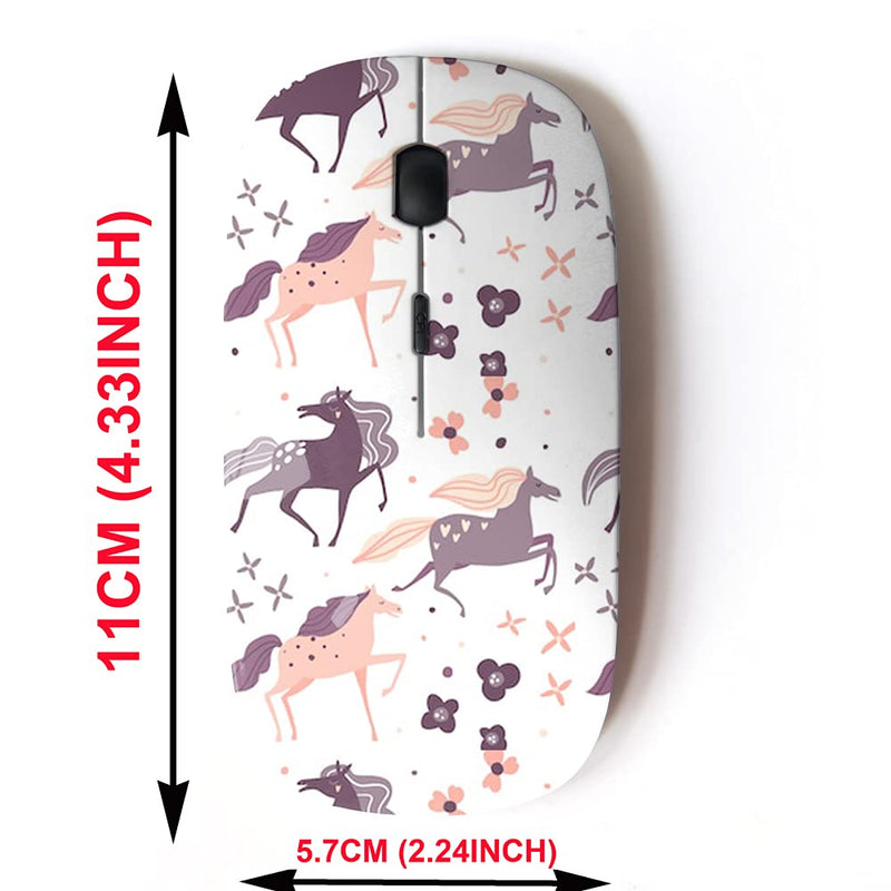 2.4G Wireless Mouse with Cute Pattern Design for All Laptops and Desktops with Nano Receiver - Beautiful Horses Flowers Print Card