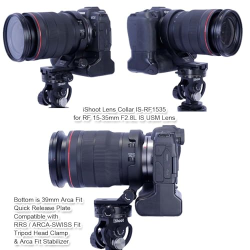 iShoot Tripod Mount Ring Lens Collar Compatible with Canon RF 15-35mm F2.8L is USM, Lens Holder Bracket Support Bottom is Arca-Swiss Fit Quick Release Plate for Arca Tripod Head Clamp & Stabilizer