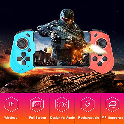Gamepad Controller for iOS, Megadream Wireless MFi Gaming Gamepad Joystick for iPhone 13/12/Pro/Mini, iPhone 11/11 Pro/Max, iPhone Xs, XR X, 8 Plus, 8, iPad, MacBook, iOS 13.4+ - Direct Play Red+Blue