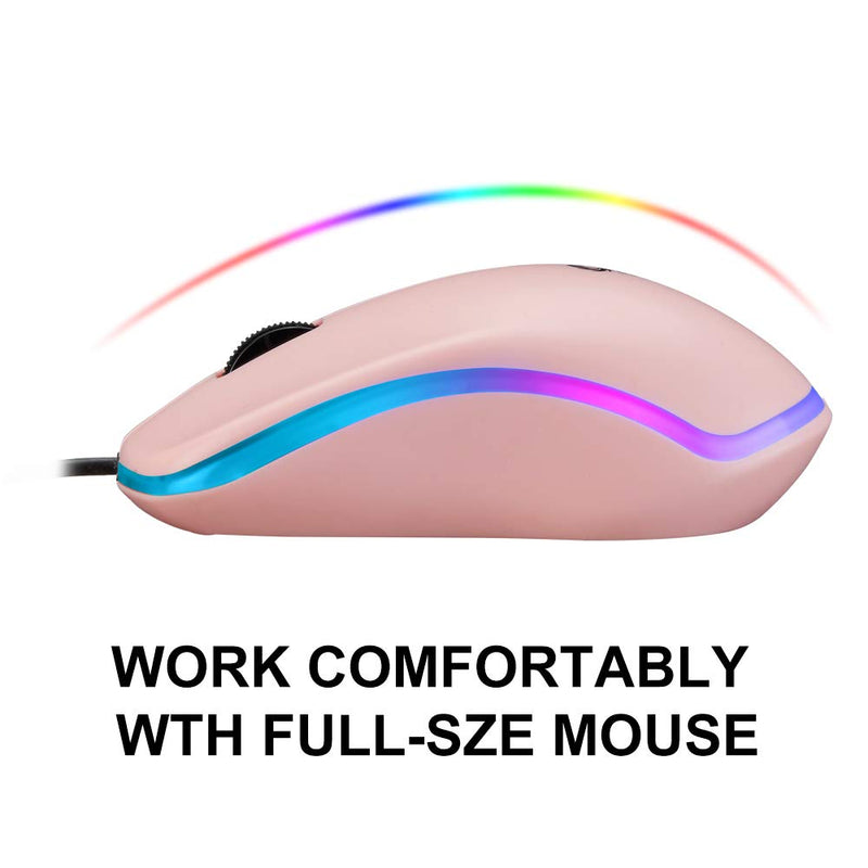 Coolerplus FC112 USB Optical Wired Computer Mouse with Easy Click for Office and Home, 1000DPI, Premium and Portable,Compatible with Windows PC, Laptop, Desktop, Notebook（Pink Pink
