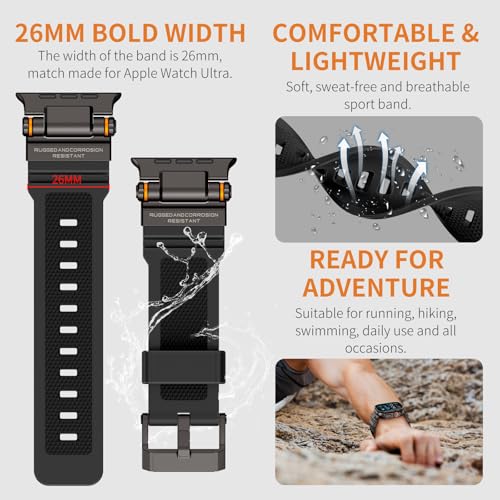 Rubber Band Compatible with Apple Watch Band 49/46/45/44/42mm, Black/Titanium and Black/Black