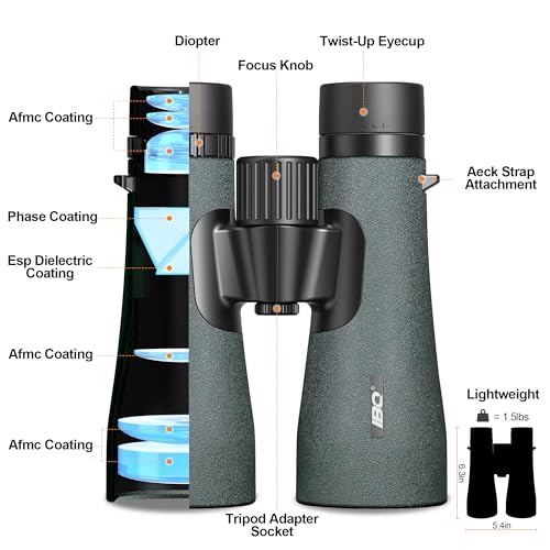 12x50 UHD Binoculars for Adults High Powered with Upgraded Phone Adapter - Large View, Lightweight, IPX7 Waterproof, BAK4 Prism - Binoculars for Hunting Bird Watching Cruise Green