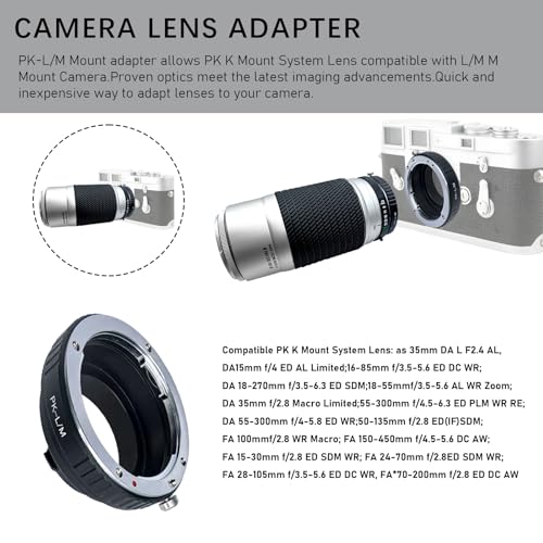 PK to LM Lens Adapter for Pentax K PK P/K Mount Lens to for Leica M L/M M9 M8 M7 M6 M5 (PK-L/M Adapter) Pentax K PK to LM Adapter