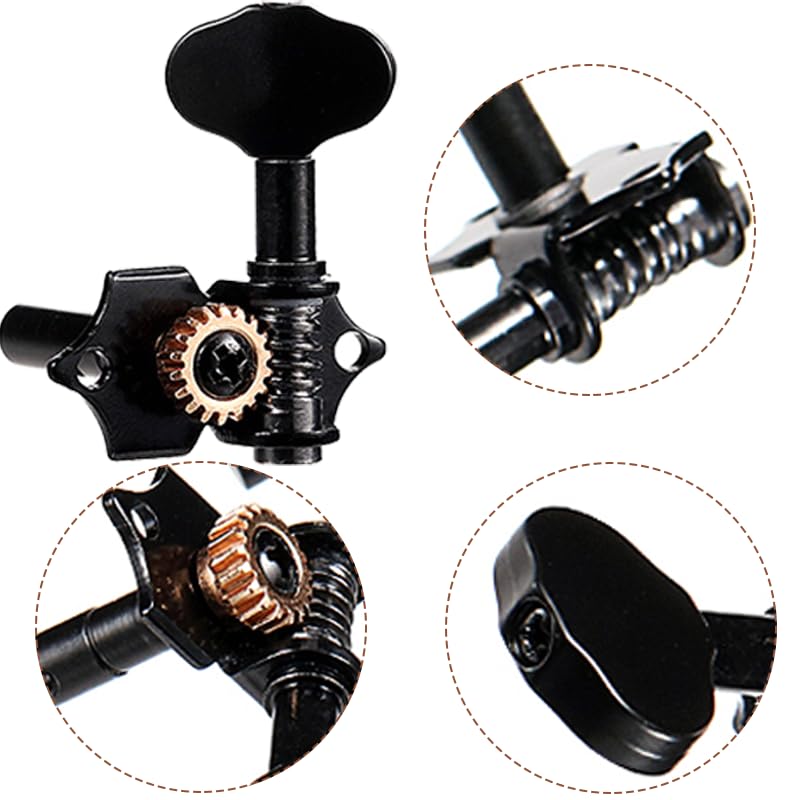 [AUSTRALIA] - 2R2L Black-Plated Tuning Peg Machine Head Tuners For 4 String Ukulele Guitar Bass-Gear Ratio 1:19 (GC502A) GC502A 