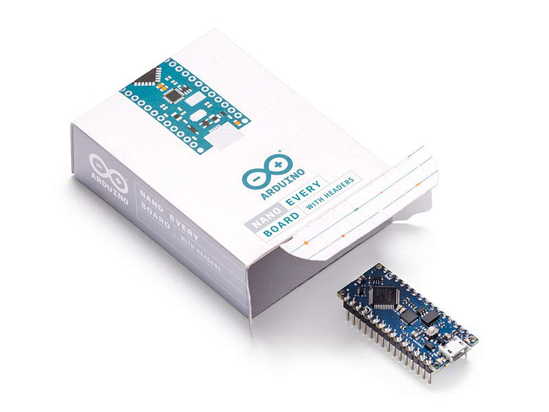 Arduino Nano Every with headers [ABX00033] – Compact ATmega4809 Microcontroller with Micro USB, 20 Digital I/O, 6 Analog Inputs, and Easy Prototyping for DIY Projects