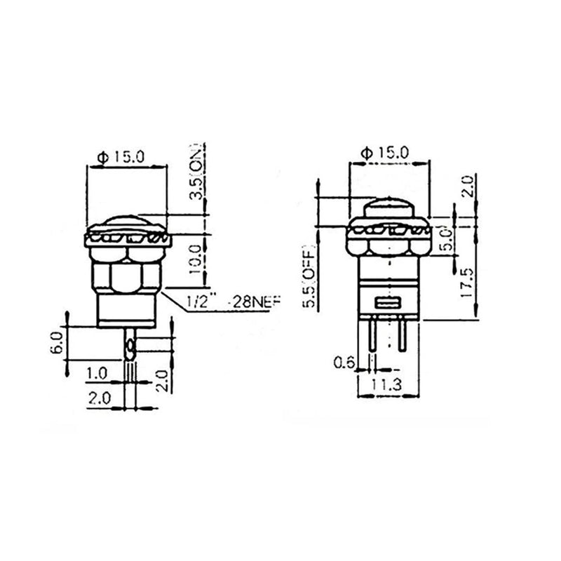 2 x Push Button Round Button 12 mm DIY AC 1.5 A/230 V 12 V Non-Momentary Button Switch Black