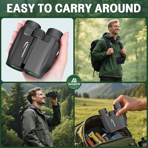 Aurosports 12x32 Compact Binoculars for Adults - Small Binoculars with FMC Lens & BAK4 Prism - Wide 273ft/1000yds Field of View - Easy Focus Binos for Bird Watching Traveling Gifts for Men Women 12x32-Compact