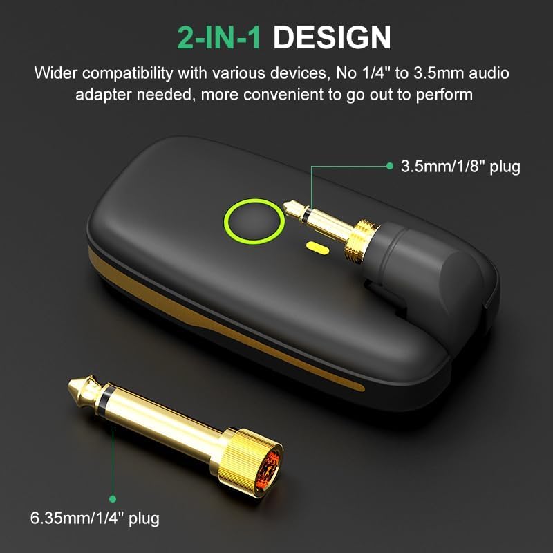 [AUSTRALIA] - Wireless Guitar System with UHF Transmitter and Receiver, 7-Channel Rechargeable Audio, 164 Feet Range, 1/4” and 1/8” 2 in 1 Plug, USB-C Charging, Perfect for Guitar Bass Electric Musical Instruments 