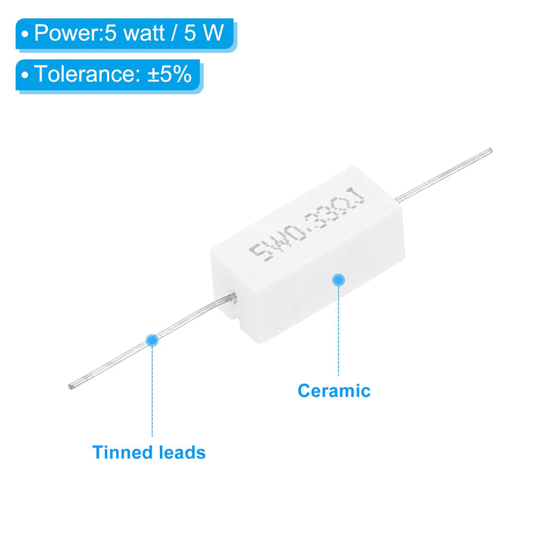PATIKIL 0.33 Ohm Resistors, 10Pcs 5W Ceramic Cement Resistor Power Cement Resistor Kit Tolerance 5% for Power Adapters Audio Computer TV Circuit Board