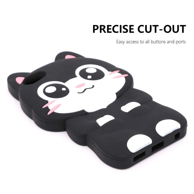 Cute iPod Touch 7 Case, iPod Touch 6 Case, iPod Touch 5 Case, Funny Kawaii 3D Cartoon Big Eye Black Cat Kitty Animals Soft Silicone Shockproof Cases Cover for Kids Child Girls Women Pocket Cat