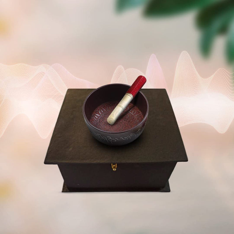 Hand Painted Metal Tibetan Singing Bowl Set - Large 7" Musical Instrument for with Wooden Stick Mallet - For Meditation Yoga and Healing - Om Mani Padme Hum Peace