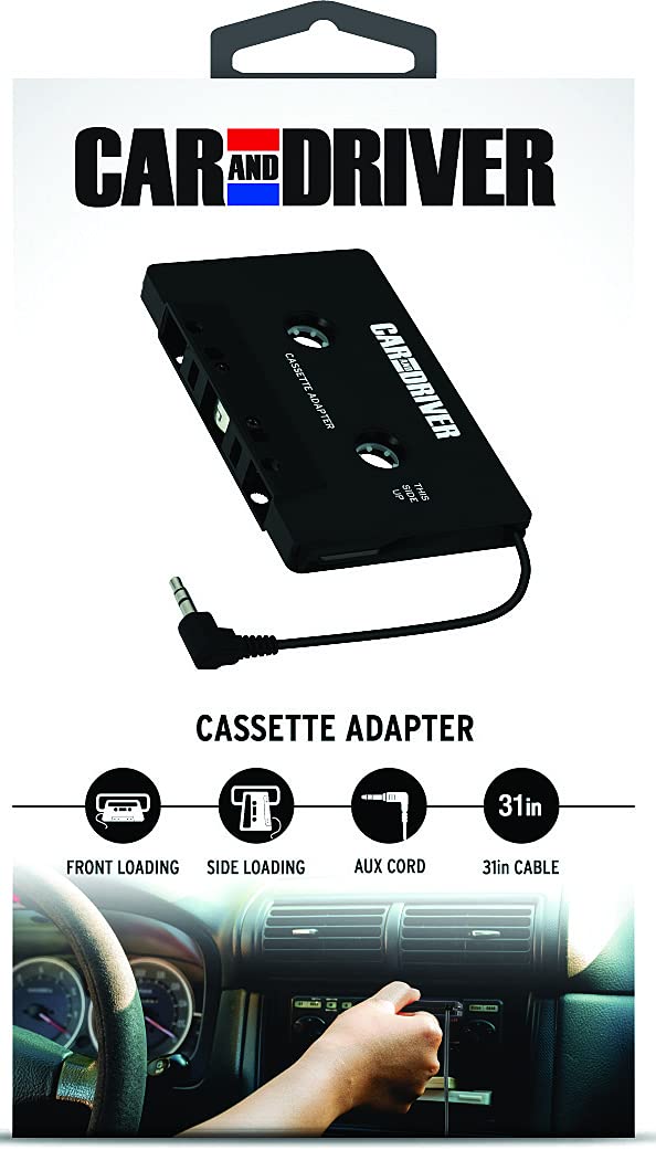 Car and Driver Cassette Aux Adapter for Car | Wired 3.5MM Universal AUX Plug for Smartphones, MP3 Players, 31” Cable | Cassette Adapter for Car | Cassette Deck | Cassette Tape Aux Cord for Car, Black