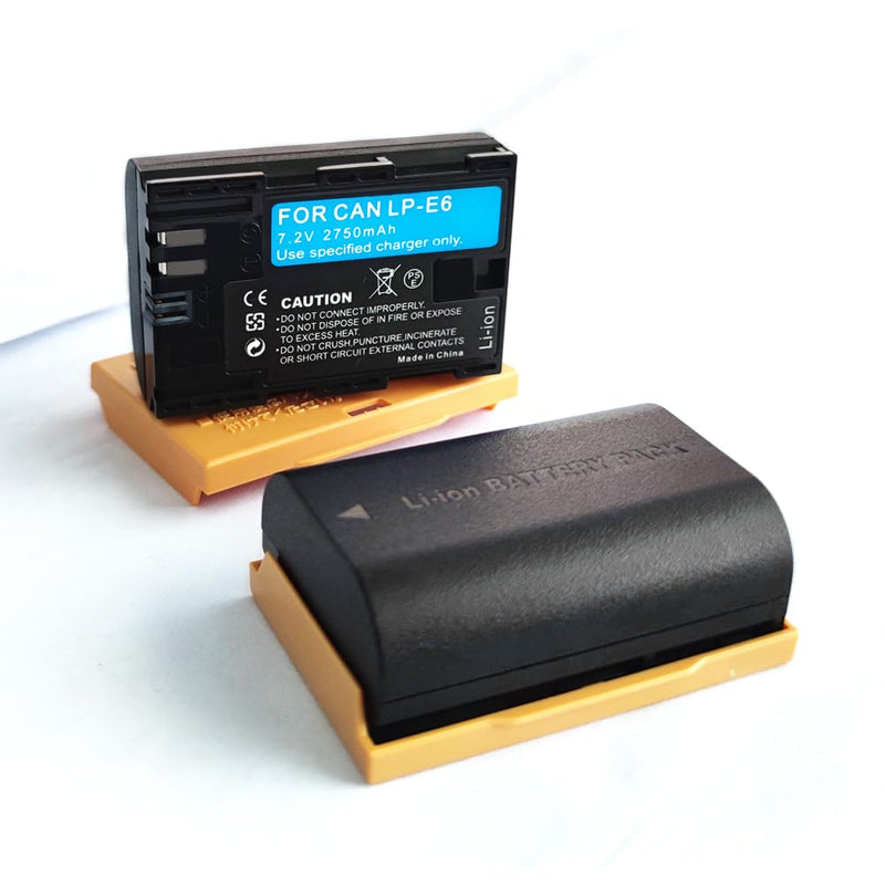 2 Pack LP-E6/LP-E6N/LP-E6NH 2750mAh High-Capacity Battery for Canon EOS R Series (R,R5,R5 Mark II,R5C,R6,R6II,R7), 5D Series (II,III,IV,5DS,5DS R), 90D/80D/70D/60D/60Da,6D (6D,II),7D (7D,II),XC10/XC15 2 Batteries