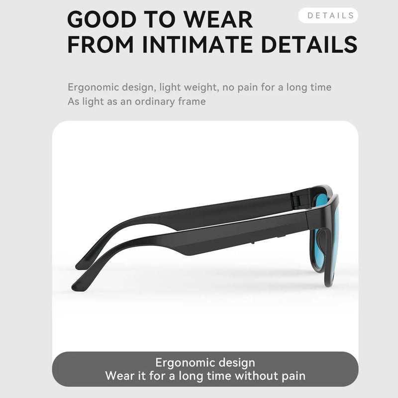 GS01 Smart Bluetooth Sunglasses, Audio Sunglasses with Speaker,Polarized lens, Touch Control, Open Ear Music and Hands-Free (Black+Blue))