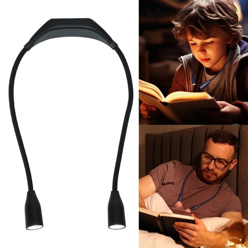 Portable LED Neck Reading Light, 3 Color Dimmable 360° Flexible Lamp-No Battery Included, Hands Free Light for Bed Reading Running Travel Emergency-Black