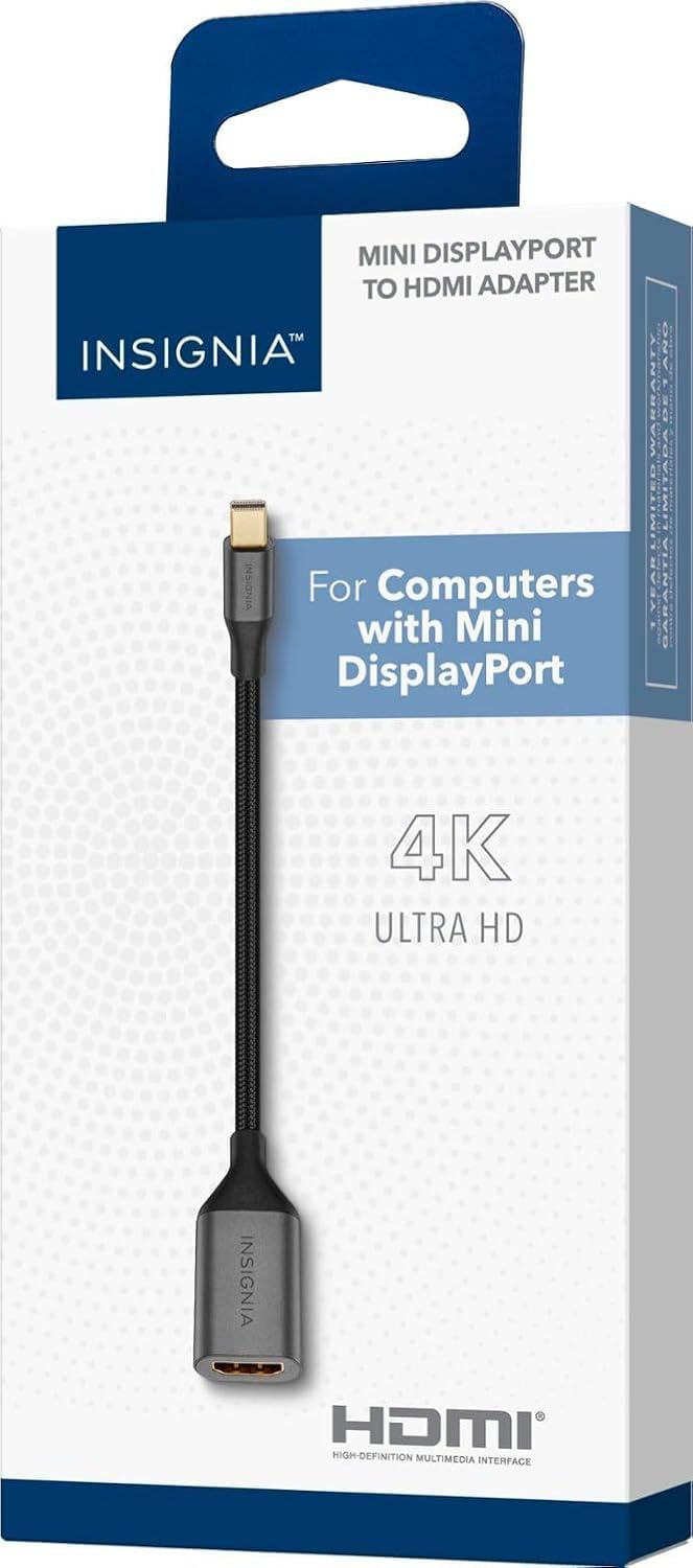 INSIGNIA TV, Monitor & Display Adapters – 4K Ultra HD, 60W Power Delivery, USB 3.0 5Gbps – Compatible with MacBook, iPad, Chromebook, Windows Laptops (Mini Displayport to HDMI Adapter) Mini Displayport to HDMI Adapter