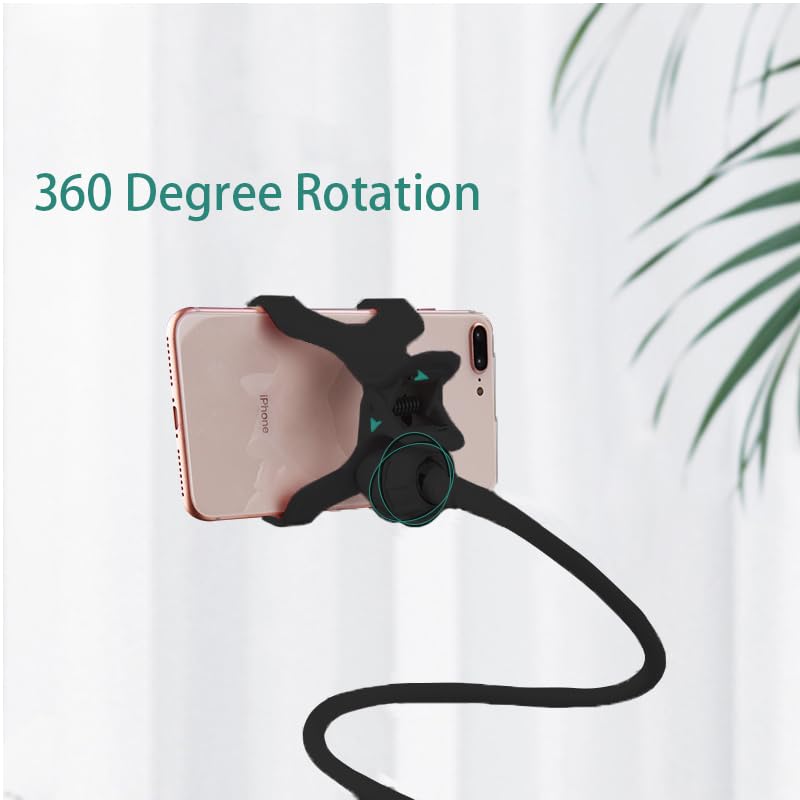 Gooseneck Phone Holder for Bed or Desk: Gooseneck Cell Phone Stand with 43.3 Inches Flexible Long Arm & Clamp | Headboard Phone Mount with Clip Fit for iPhone or Mobile Phone (Black) Black