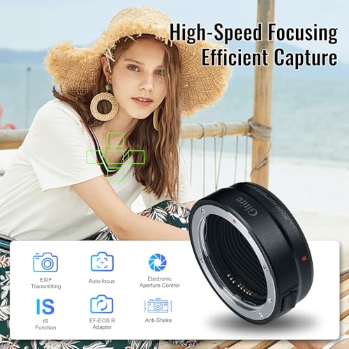 Canon EF to RF Lens Mount Adapter for Canon EF/EF-S Lenses – EF-EOS R Adapter Compatible with EOS R/RP/R5/R6/R7/R10 Mirrorless Cameras blacks