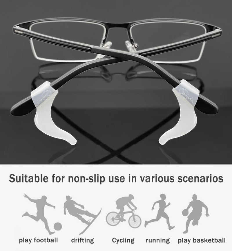 PTSLKHN Soft Silicone Eyeglass Ear Hooks, 10 Pairs of Non-Slip Eyeglasses Ear Grips for Glasses, Sunglasses, Reading Glasses Clear