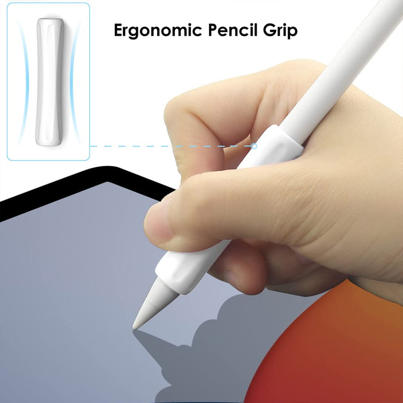 ProElife 2-Pack Ergonomics Grip Holder Anti-Rolling Protective Sleeve Cover for Apple Pencil 2nd & 1st Gen 2022-2018 iPad Pro 12.9'' 11''/Air 10.9'' Stylus Accessory Kits (White/Black) White/Black