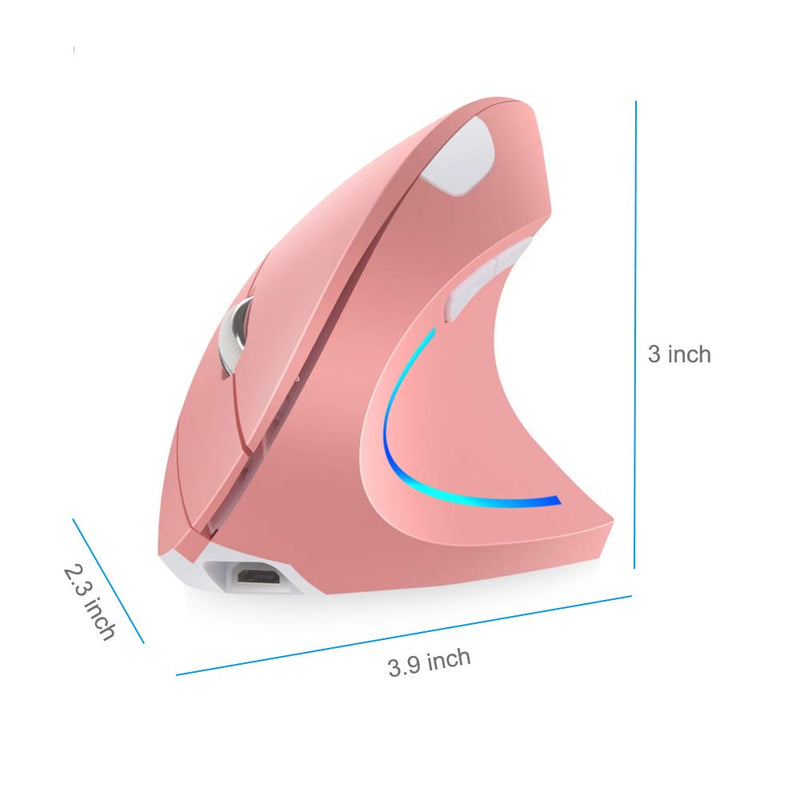 Vertical Mouse, Right Handed 2.4GHz Wireless Ergonomic Rechargeable Vertical Mouse with 4 Adjustable DPI 800/1200/1600/2400, 6 Buttons,Compatible with PC, Desktop,Mac (Pink)… Pink