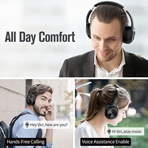 FM Radio Over Ear Headphones, Micro SD Card 30 Hrs Playtime Wireless and Wired Headphones with Deep Bass, Foldable Lightweight Headset with Built-in Microphone for Travel, Home Office
