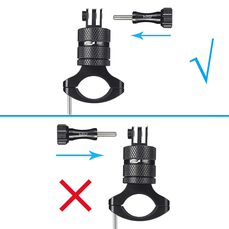 HSU Aluminum Bike Bicycle Handlebar Mount for GoPro Hero 12/11/10/9/8/7/6/5/4 Session AKASO Campark and Other Action Cameras, 360 Degrees Rotary Mountain Bike Rack Mount (Black) Black