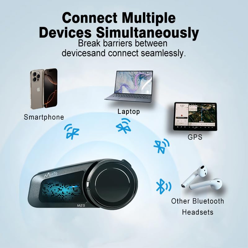 MAXTO M2S Motorcycle Bluetooth Headset,6-Way Intercom,Music Sharing,1 Pack | IP67 Waterproof,FM Radio,Universal 3rd Party Pairing,Hands-Free Call & Music M2S-1Pack