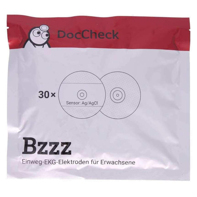 DocCheck Disposable Electrodes "Bzzz" - Pack of 30 Push Button Connection, Diameter 50 mm, Foam, For ECG and Ergometrics, Good Contact Properties, Lasting Conductivity, Comfortable to Wear,