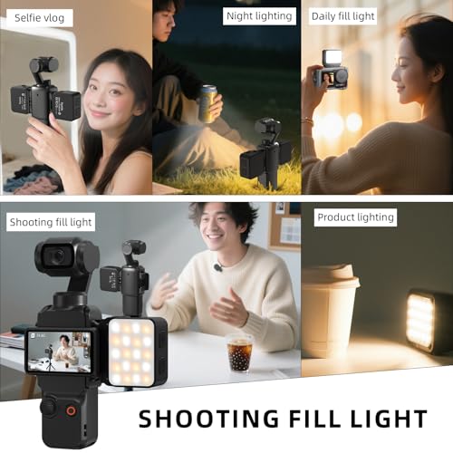 2PCS Pocket 3 4 4P Magnetic Mini LED Light Accessories, for Xtra Muse 8700K Adjustable Fill Video Light with Quick-Release Cold Shoe Adapter for DJI Osmo Action 5 Pro/4/3 Camera Attachment fill light*2