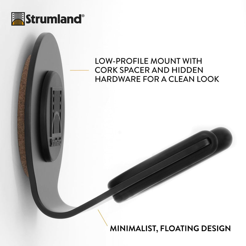 Strumland Guitar Wall Mount – Premium Guitar Hanger for Acoustic, Electric & Classical Guitars, USA-Made Steel Hook with Swiveling Fit, Modern Wall Display, Soft-Safe Cradle, Hidden Mount (Black) Black
