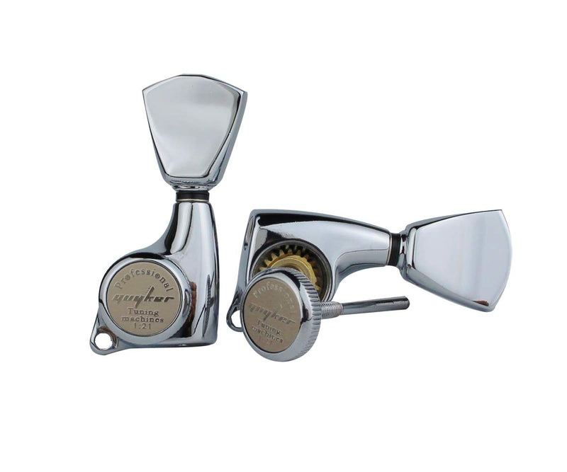 [AUSTRALIA] - Guyker 6Pcs Guitar Locking Tuners (3L + 3R Handed) – 1:21 Lock String Sealed Tuning Key Pegs Machine Heads with Keystone Knob Replacement for LP, SG, TL Style Electric or Acoustic Guitars – Chrome Chrome - Ratio 1:21 