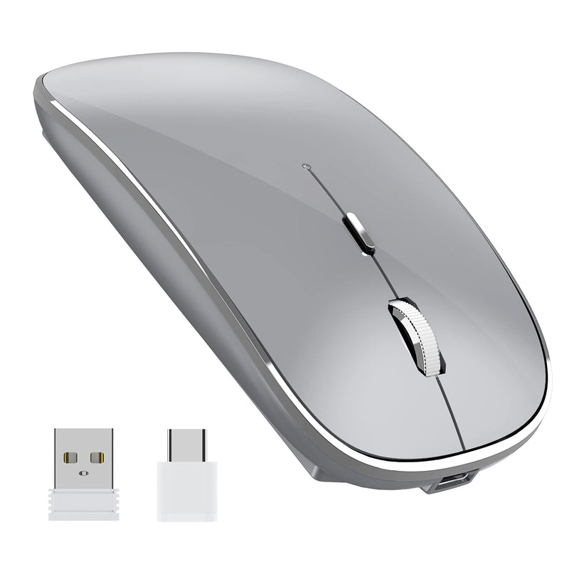 Halpilt Wireless Mouse Chargeable Portable Silent Wireless Mouse USB and Type-C Dual Mode Wireless Mouse 3 Adjustable DPI for Laptop, Mac, MacBook, Android, PC (Q23S Grey)