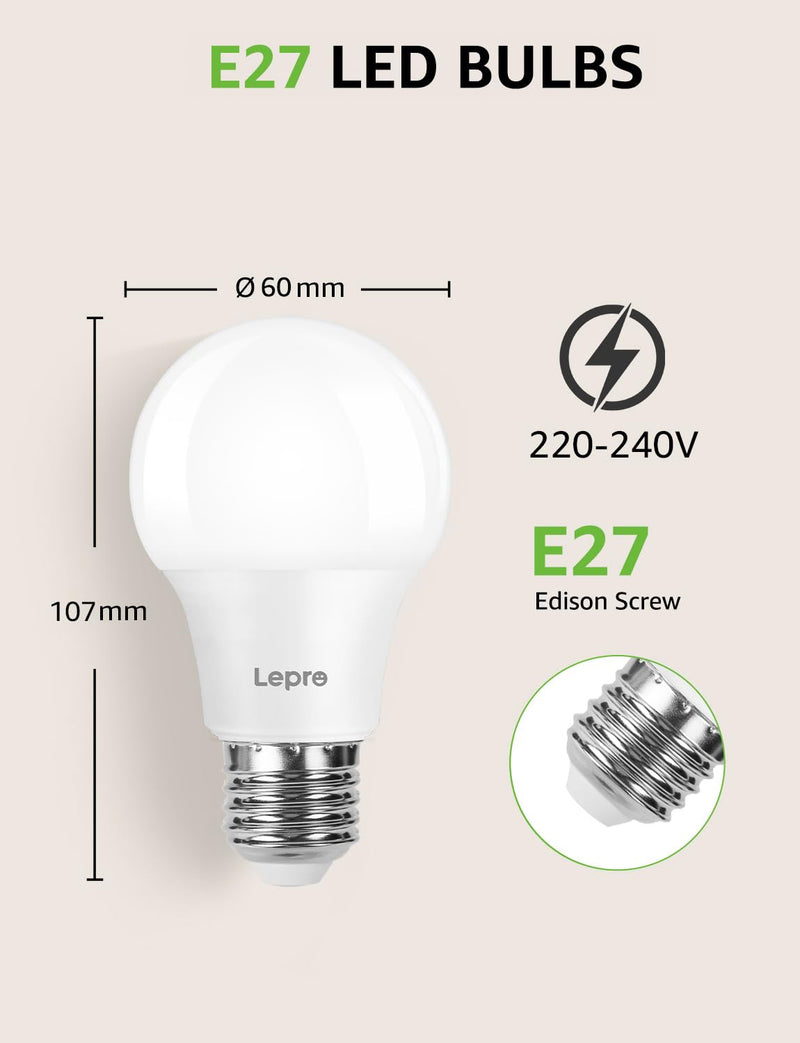 LE E27 LED bulb, 8.5 watt, 806 lumens, E27 LED bulb, replaces 60 W light bulb A60 bulb, E27 2700 Kelvin, warm white LED bulb, 180° energy saving light bulb 6